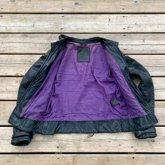 Jagger & Evans Black Leather Moto Jacket – Women’s M – Quilted Purple Lining - Picture 4 of 7